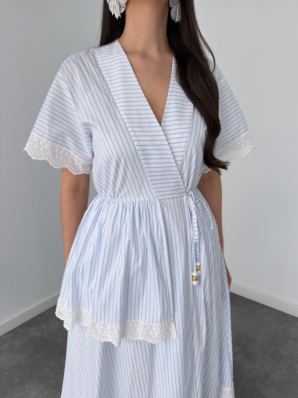 Faminside Celeste Sky Blue Striped Wrap Maxi Dress