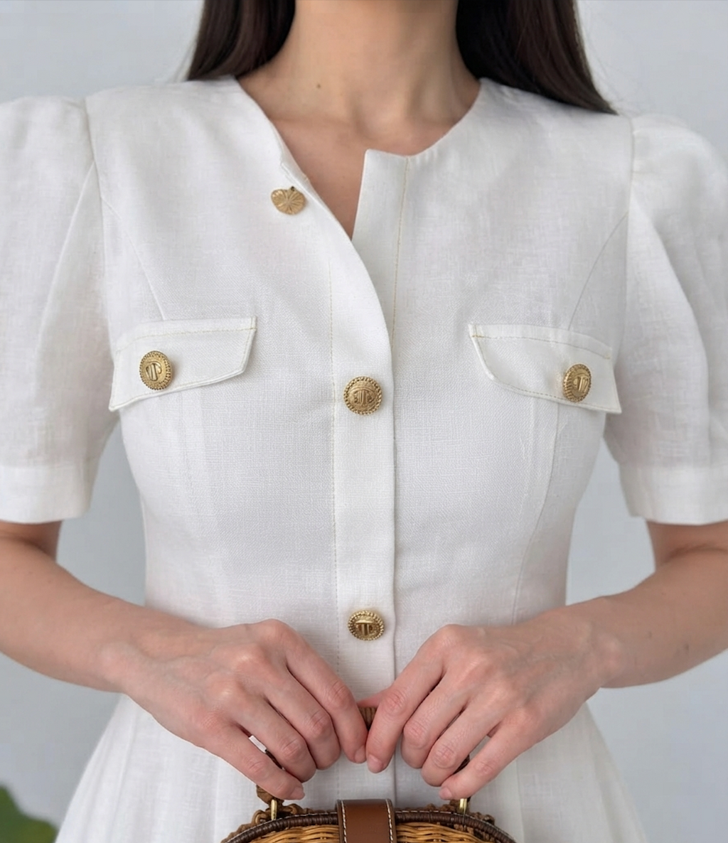 Faminside Riviera White Belted Linen Maxi Dress