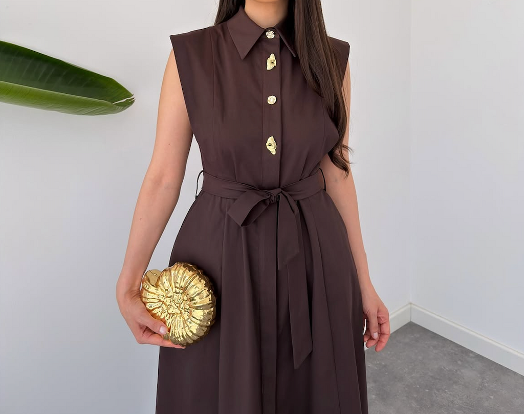 Luna Luxe Sleeveless Belted Maxi Dress – Chocolate Brown