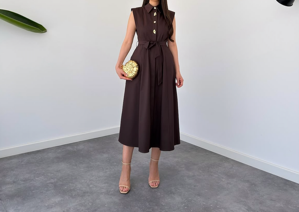 Luna Luxe Sleeveless Belted Maxi Dress – Chocolate Brown