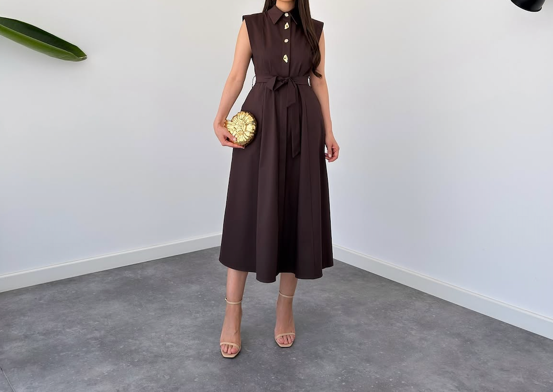 Luna Luxe Sleeveless Belted Maxi Dress – Chocolate Brown