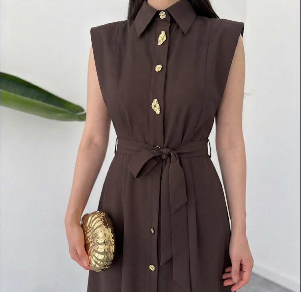 Luna Luxe Sleeveless Belted Maxi Dress – Chocolate Brown