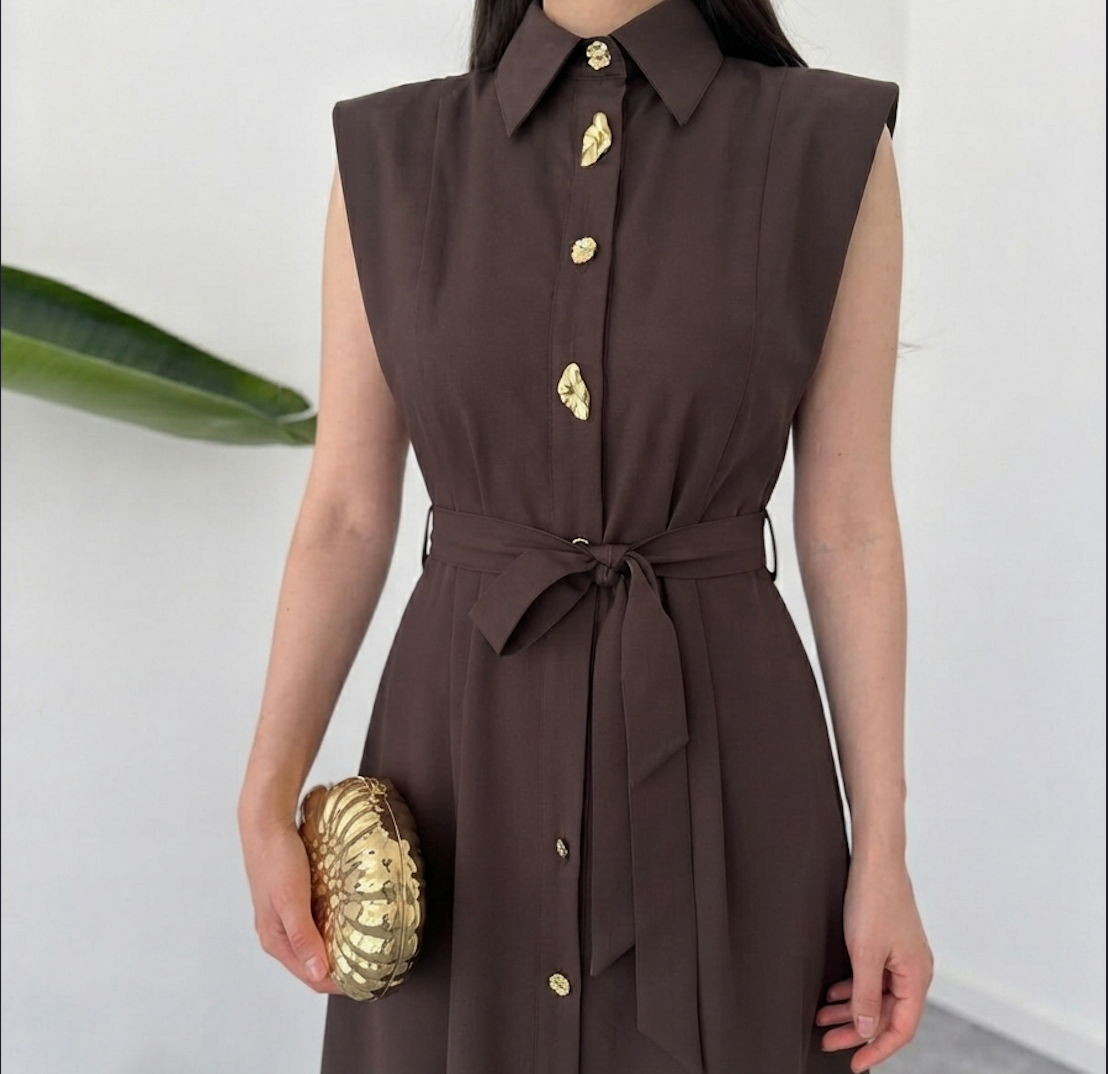 Luna Luxe Sleeveless Belted Maxi Dress – Chocolate Brown