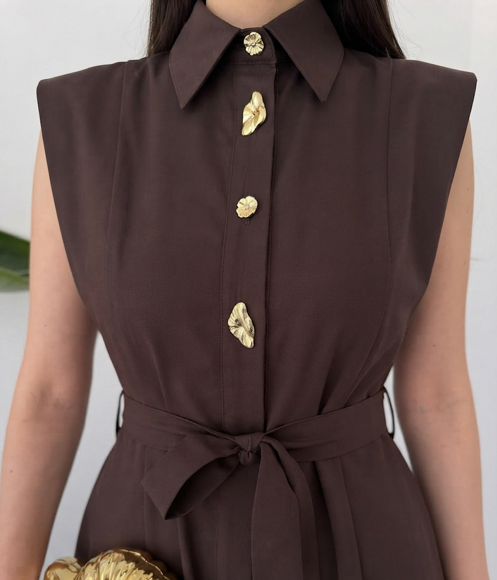 Luna Luxe Sleeveless Belted Maxi Dress – Chocolate Brown