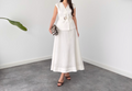 Faminside White Linen-Blend Belted Co-Ord Outfit for Women